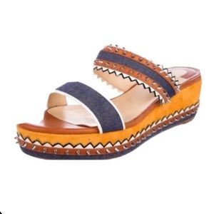 Christian Louboutin Montezuplage 60 Blue Spike Wedge Sandal Heel 38 $895